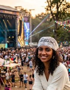 jeune femme avec un bandana dentelle a un festival